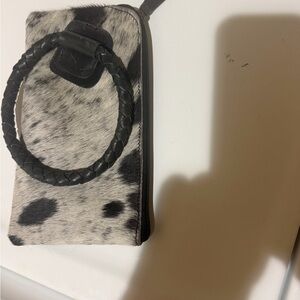 Cow print hide leather  Wristlet Clutch in Black and White